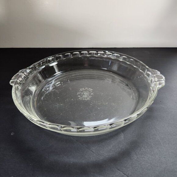 Vintage 80s Pyrex Pie Plate 9 1/2" Fluted Clear Glass Retro Kitchen Cott… - Picture 1 of 6